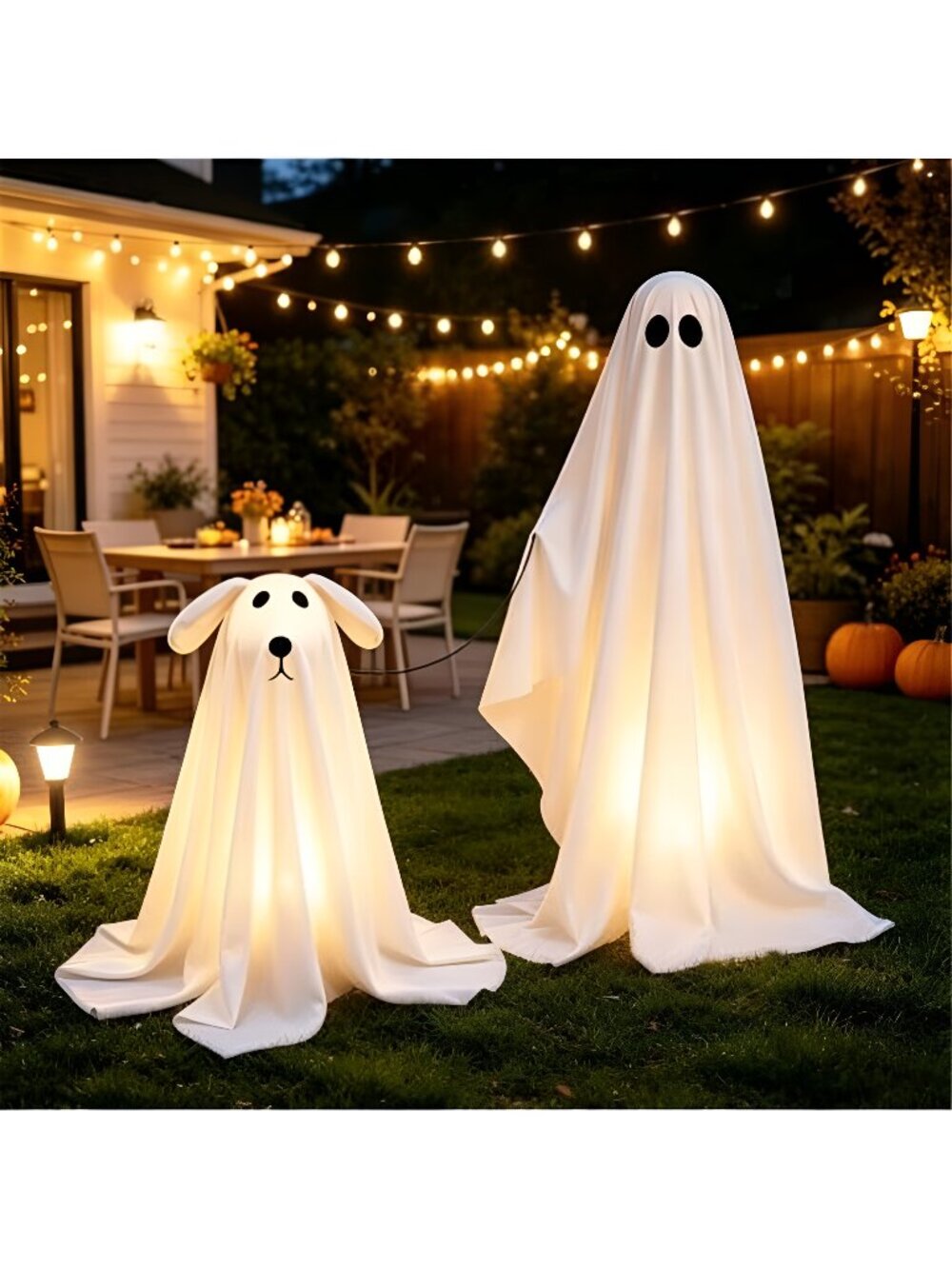 2 Pack Light Up Halloween Ghost Dog Outdoor Decor